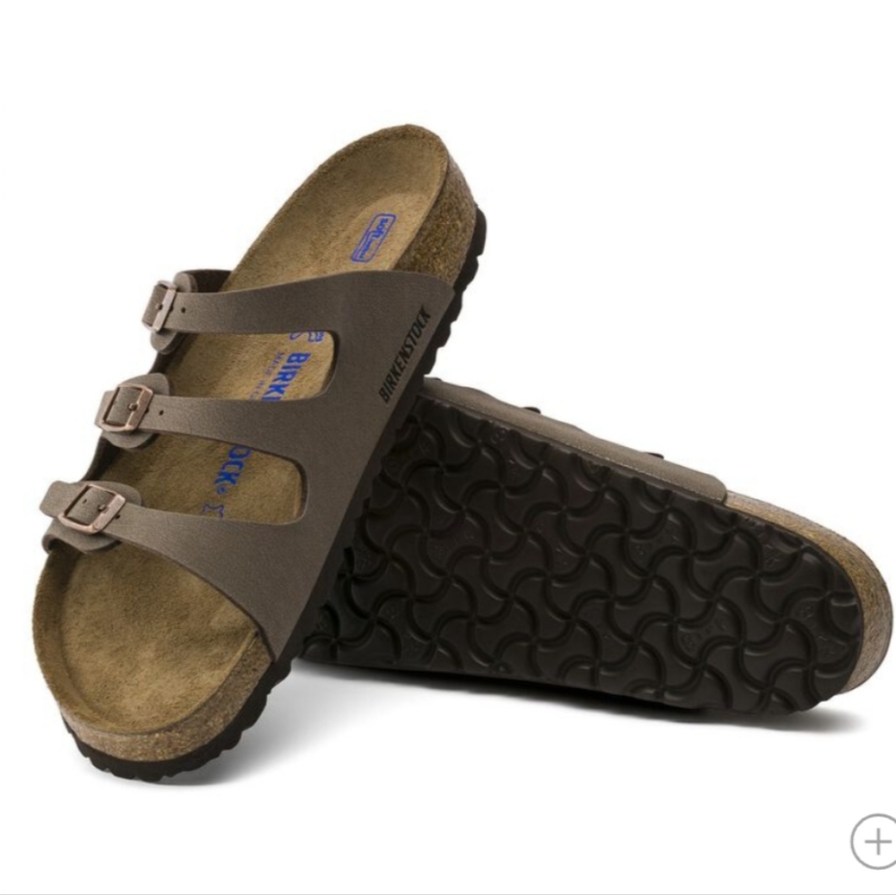 Birkenstock Florida Three Strap Soft Footbed Sandals Birkibuc Mocha Size 37/38